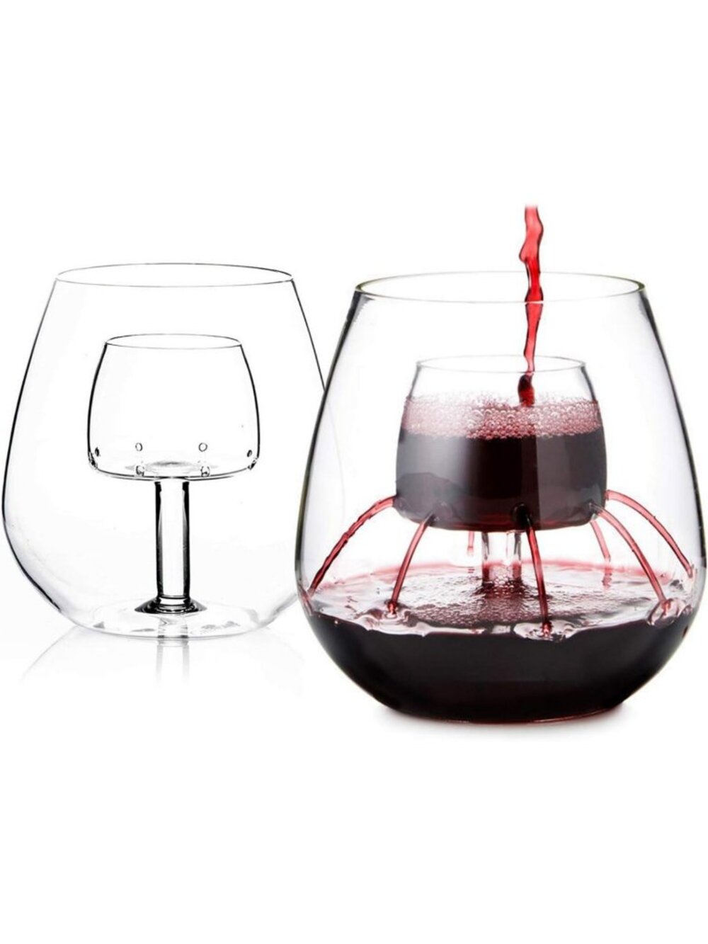 Set of 2 Stemless Aerating Wine Glasses – Patented Design with Built-In Aerator